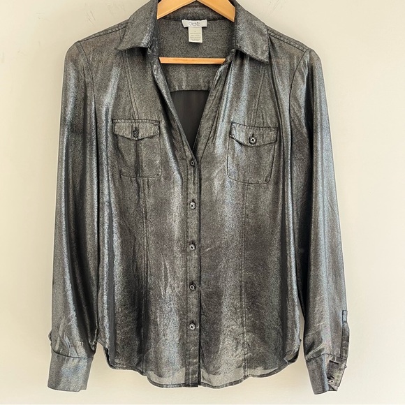 Cache Women’s Metallic LS Button Up Blouse Size Medium Sheer Y2K See Through - Picture 7 of 14